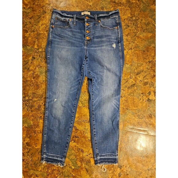 Madewell Button Fly high rise skinny jeans size 32 womens stretch raw hem(A1088) - Picture 4 of 10